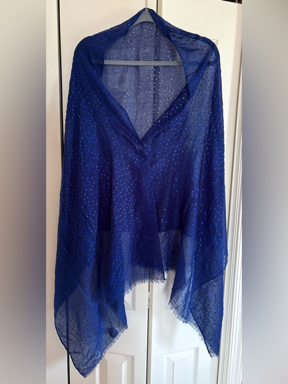Sheer Cobalt Blue Metallic Polka Dot Wrap Scarf